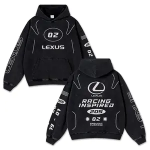 Retro Lexus Racing Inspired Project Purpose Washed Hoodie Moto World Champion Enthusiast Apparel Streetwear Helmet Racing Team Super Motorsports Clothing Riders Motocross Off-Road Dirt Bike Fan Gear Cotton For Motor Fan