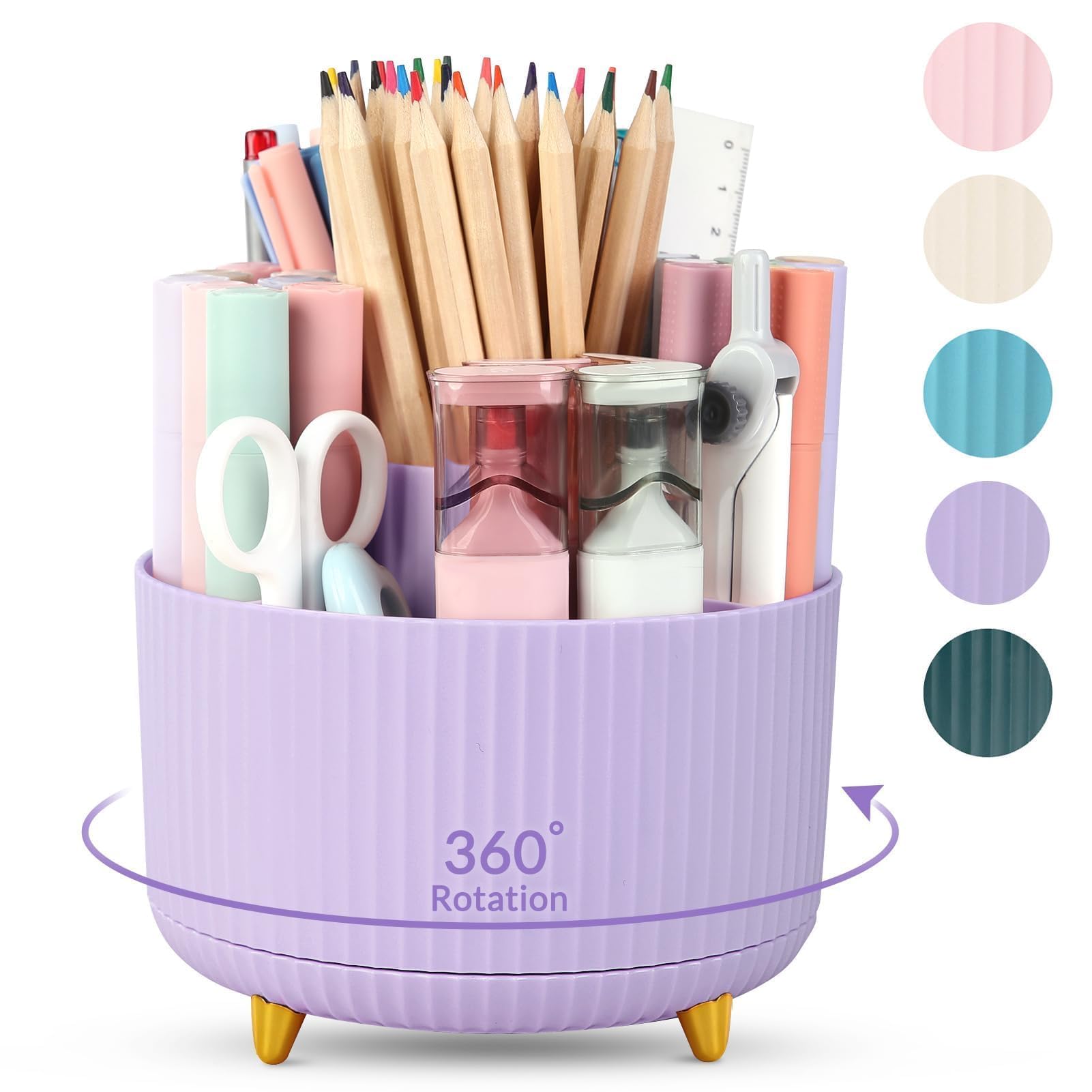 360 Rotating Purple Pen & Art Supply Organizer 5 Slot Desk Organizer for Office School Home Space Saving Design with Non Slip Pad and Sturdy Wear Resistant Materials 360 Rotating Purple Pen & Art Supply Organizer 5 Slot Desk Organizer for Office School Home Space Saving Design with Non Slip Pad and Sturdy Wear Resistant Materials