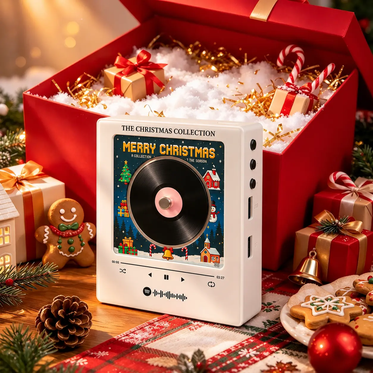 Christmas Vinyl Player Fridge Record NFC Magnetic Music Box Set Mini Jingle Magnets, Refrigerator Custom Storage, Personalized Retro, 9 PCS Programmable Playback, Aesthetic Desk Decor Gift