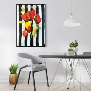 Begin Home Decor C1FC24365F8Z4A 24 x 36 in. Red Flowers on Stripes - Contemporary Fashion Canvas Art