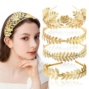 5 PCS Greek Goddess Leaf Headband for Bride, Golden Roman Laurel Leaf Branch Crown Bridal Headpiece Wedding Hairband for Women Tiara Costume Hair Accessories