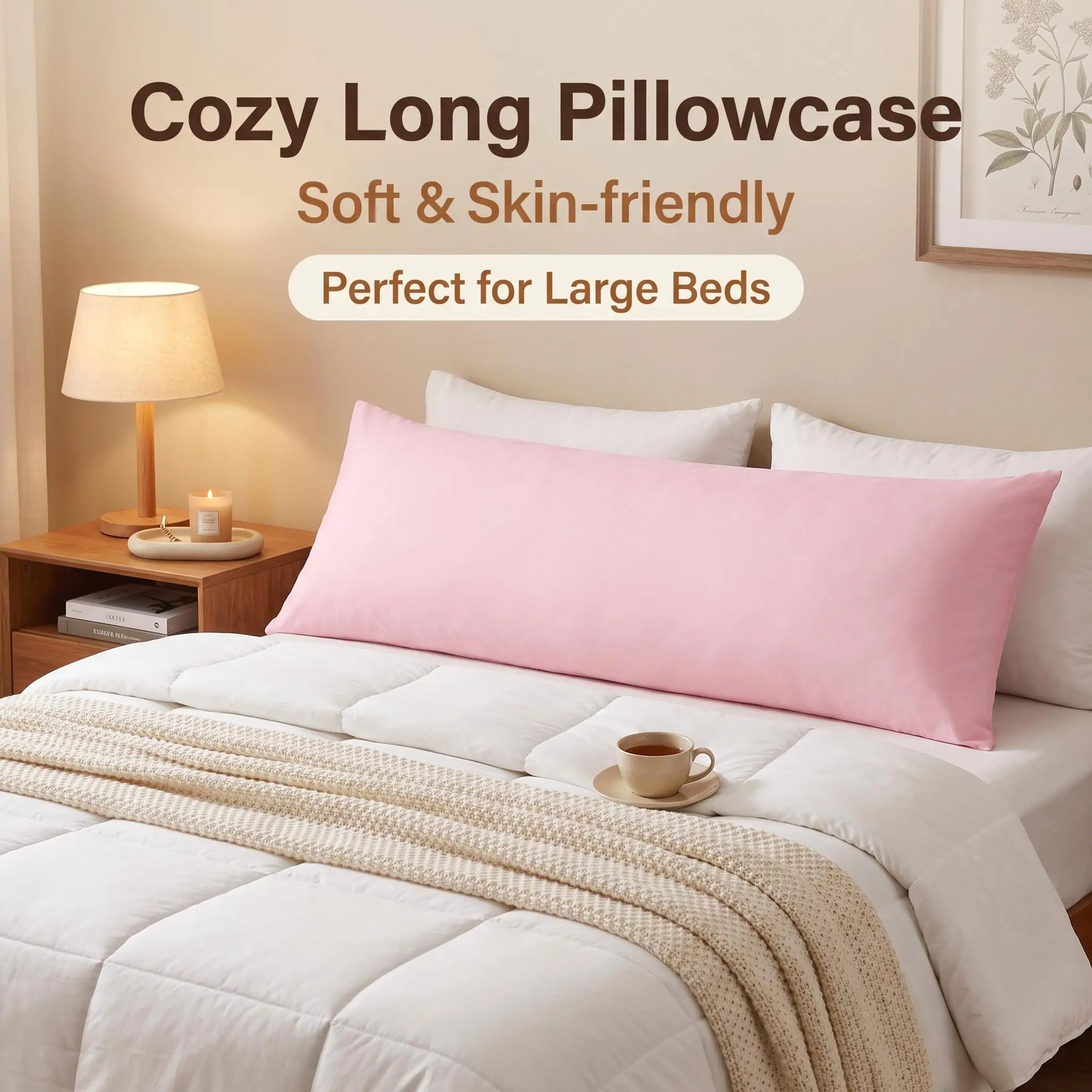 Bedsum Cotton Body Pillowcase, Ultimate Comfort Soft Breathable Body Pillow Cover with Envelope Closure, Bed Linens