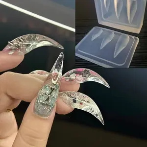 2PCS/Set Dragon Claw Stiletto Nail Mold Set, Long Sharp Coffin Fake Nail Silicone Molds for DIY Acrylic Resin Epoxy Casting, Clear Reusable Nail Art Tips Forms Tools