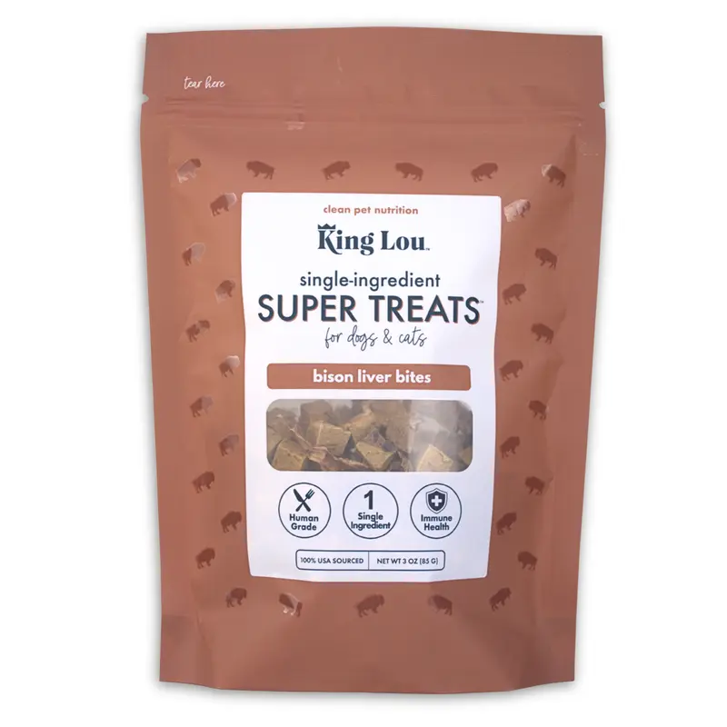 King Lou Bison Liver Bites - Freeze Dried Raw Snack for Dogs and Cats Single Ingredient 100% USA, Human Grade Treats Pet Products Natural Food Pets Supplies