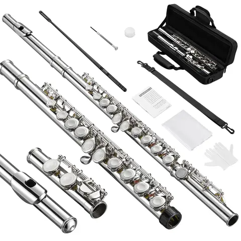 POGOLAB Durable 16-Key Cupronickel Flute for Beginner Kids – Modern Portable Performance Wind Instrument, Antirust Steel Closed Hole, Adjustable Waterproof Pads, Carry Bag & Accessories (Back to School)
