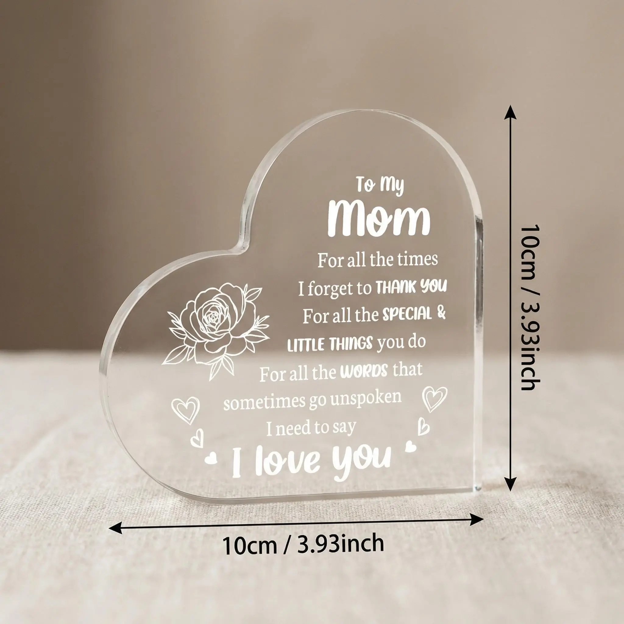 Personalized Acrylic Plaque - Lightweight Heart-Shaped Home Supplies with Inspirational Flower & Engraved Text, Wall Decor for Mom, Holiday Christmas Birthday Keepsake Gift
