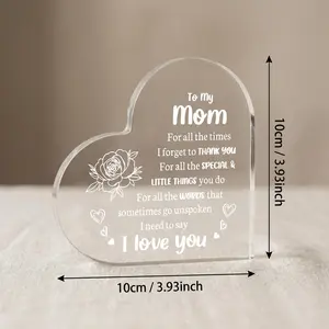 Lightweight Heart-Shaped Acrylic Plaque - Inspirational Flower & Letter Design, To My Mom Room Decor, Elegant Christmas Keepsake Birthday Gift