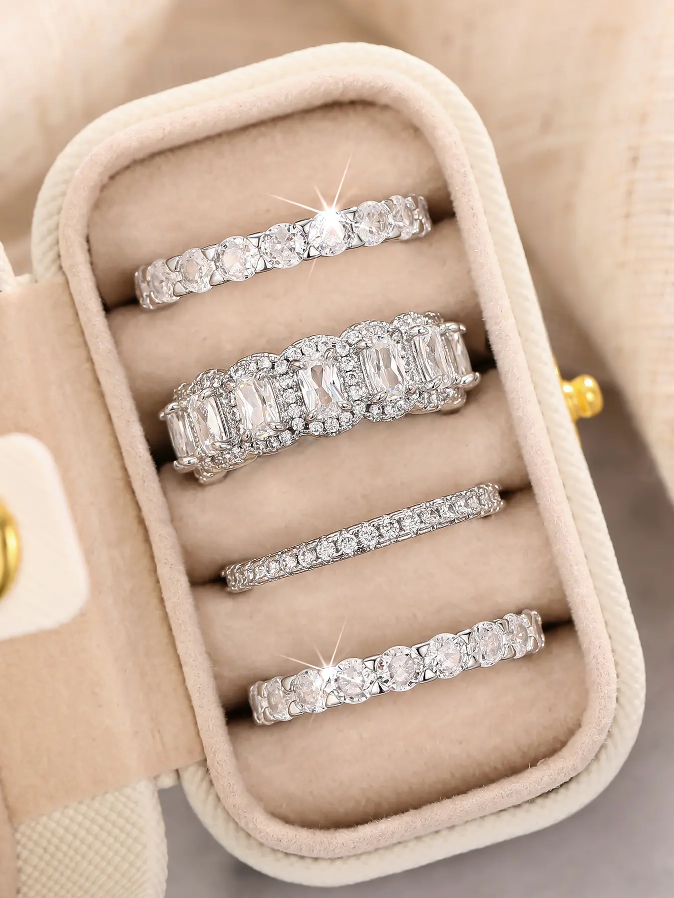 Elegant Women's Copper Ring Set, Artificial Zircon Jewelry Gift Box Included, Casual All-Season Accessory for Weddings & Anniversaries, Elegant Fashion Rings