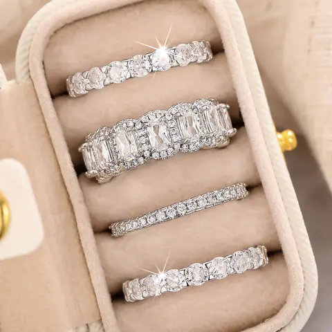 Elegant Women's Copper Ring Set, Artificial Zircon Jewelry Gift Box Included, Casual All-Season Accessory for Weddings & Anniversaries, Elegant Fashion Rings, Beautiful Rings