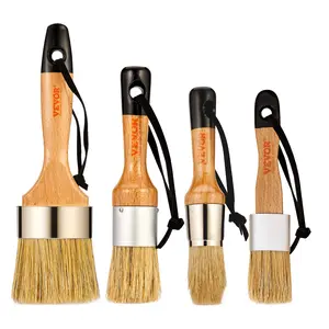VEVOR Chalk Wax Paint Brush,  4 Piece Wax Paint Brush, Chalk Paint Brushes for Furniture, Acrylic Paint,Milk Paint,Home Decor, Natural Bristle Round Oval Chalk Paint Brush for All Painting and Waxing