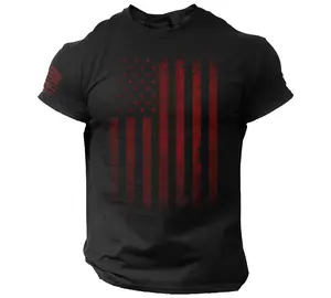 USA Vintage Flag T Shirt Red American Flag Patriotic Distressed Casual Cotton Crewneck Breathable