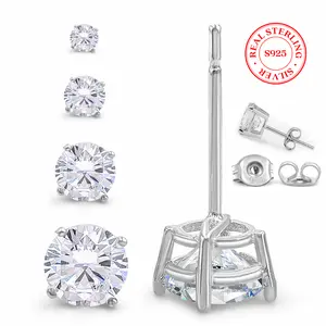 [Unisex Earring] KEZEF 6mm S925 Round Sterling Silver Cubic Zirconia Stud Earrings for Men Women Gift | Brilliant Cut Basket| CZ Stone Fashion Jewelry