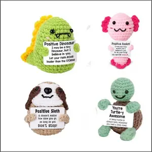 mini Positive Dolls Bulk Gifts - 4pcs Cute Emotional Support Animals Desk Decor with Cards, Emotional Support Crochet Animals for Friends, Funny Knitted Small Gifts for Christmas.
