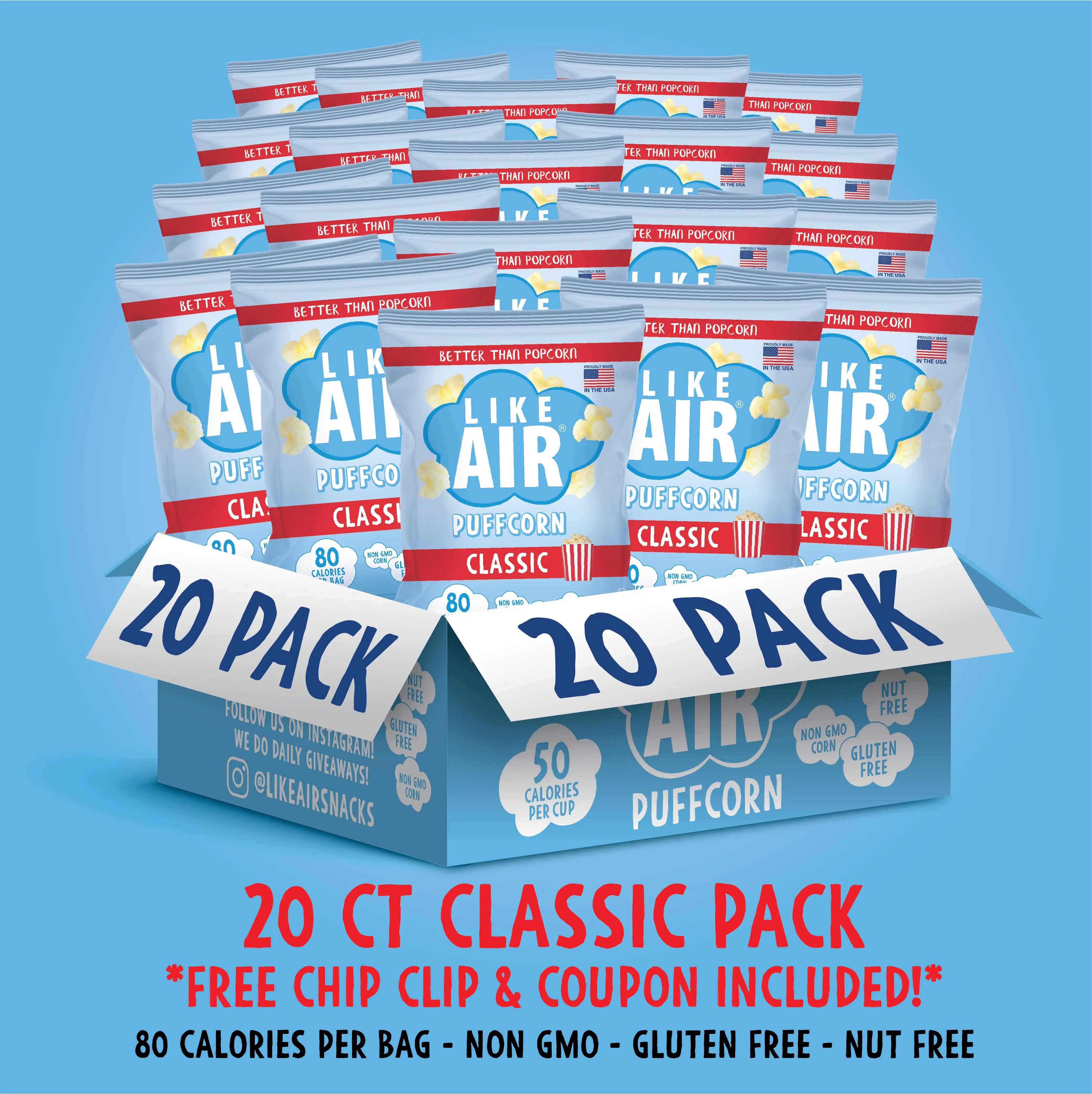 Classic Puffcorn Single Serve - 20 bags - Like Air Puffcorn