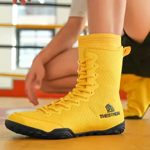 [Comfortable Boxing Shoes] Non-Slip, Comfortable Men's High-Top Boxing Shoes - Wrestling & Training Sneakers for Indoor Sports, Black/White