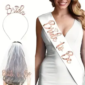 3Pcs Romantic Bride To Be Party Kit, Bridal Crown, Sash and Veil Set, Elegant Pre-wedding Dress Up Accessories, Premium Perfect Decor Gifts for Bachelorette Party and Bridal Shower Events