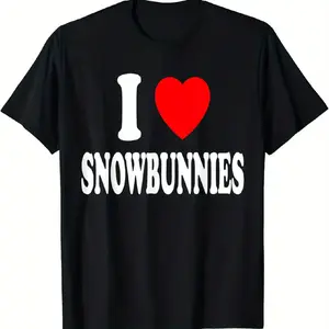 Men's I Heart Snowbunnies Graphic Print T-Shirt, Casual Slimming Fit 100% Cotton Top, Breathable Short Sleeve Tee for Summer