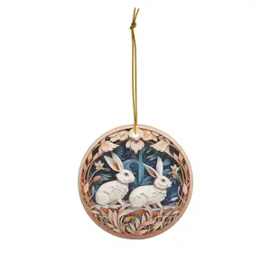 Christmas Design Tree Ornaments - Nature Inspired Ceramic Ornament with Two Rabbits