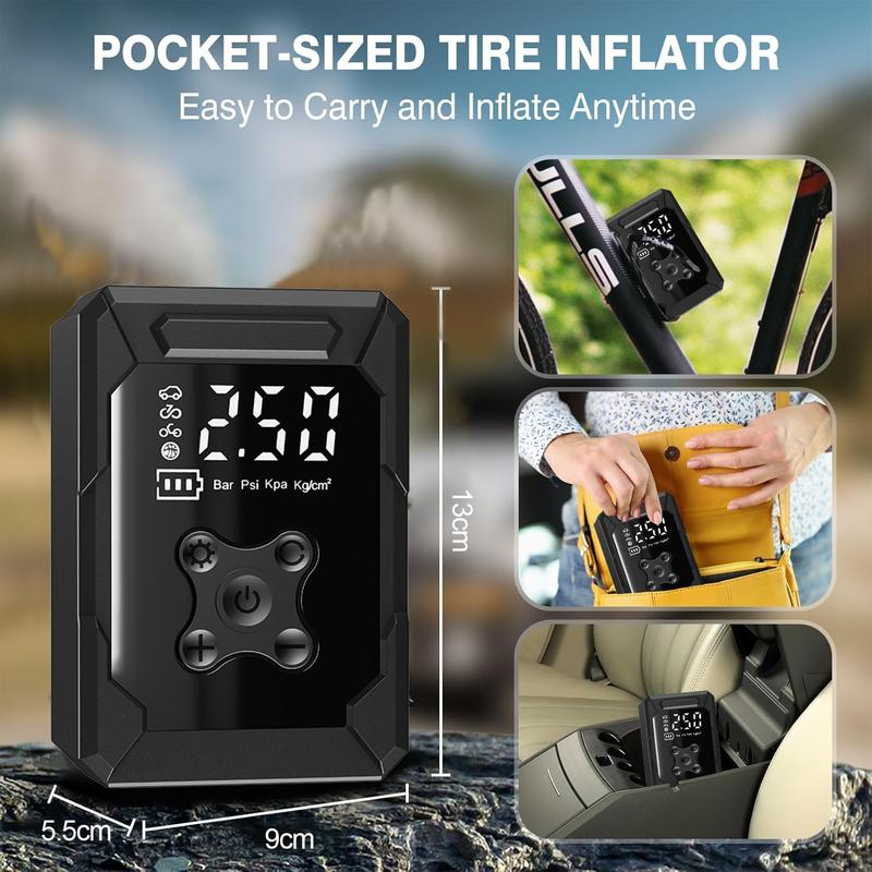 Portable Car Air Compressor, Car Tire Inflator with 4 Nozzles, 150PSI Electric Inflator with Digital LCD Display, Air Pump for Cars, Bicycles, Scooters, Motorcycles, Balls, A Christmas Gift for Dad