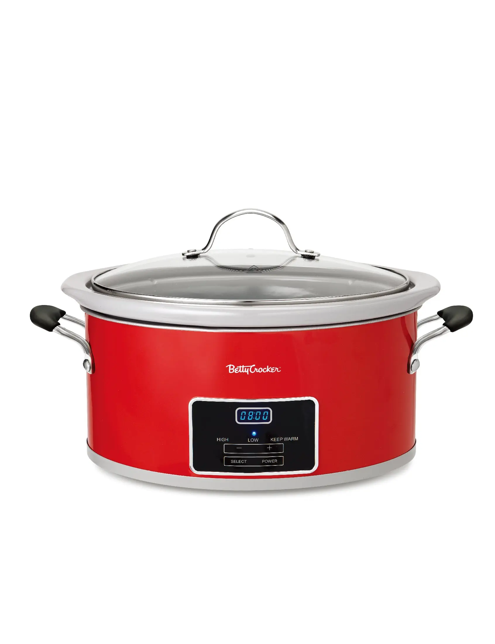 Betty Crocker 6-Quart Oval Digital Slow Cooker, Programmable Crock Pot Up to 20 Hours, Electric Cooking Pot with LCD Digital Display, Removable Stoneware Crock Liner, 240 Watts, BC-4587R, Red