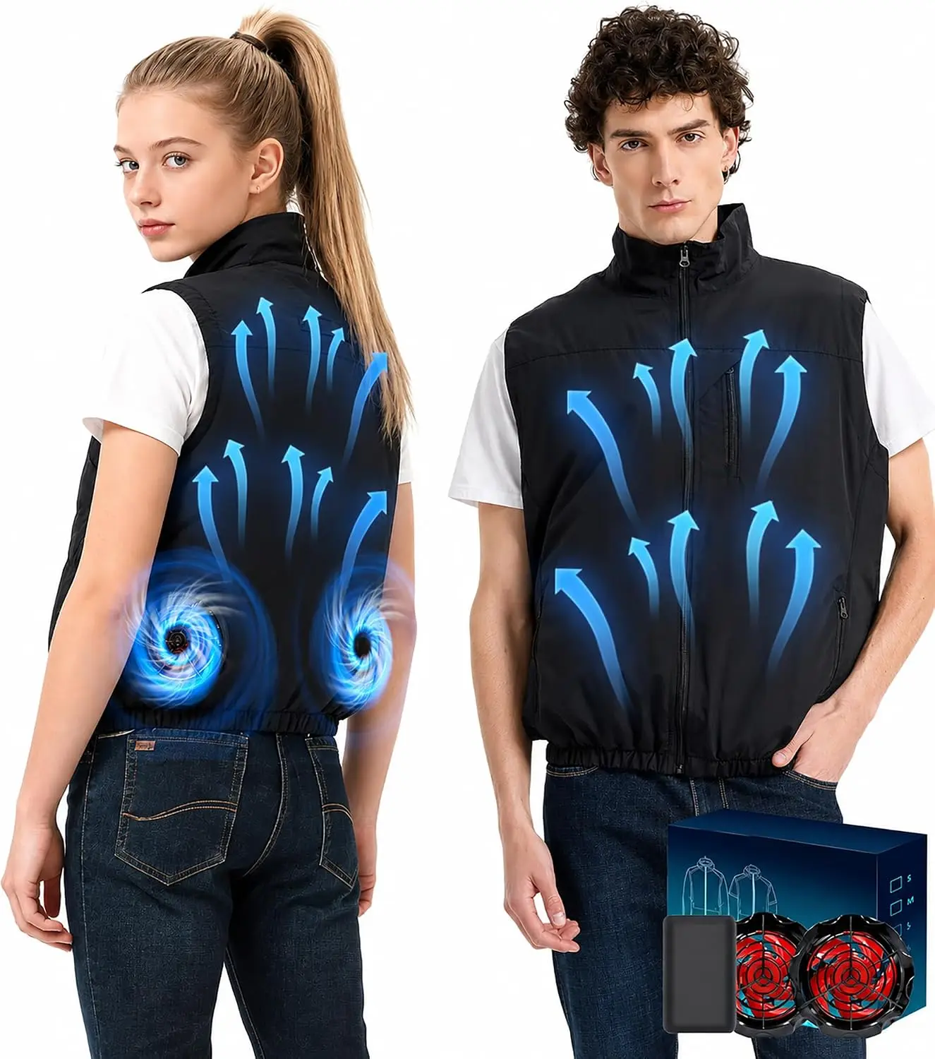 21V Cooling Fan Vest for Men and Women, With Max 12000 RPM 2 Fan & Up to 16 Hours Runtime 20000mAh Battery