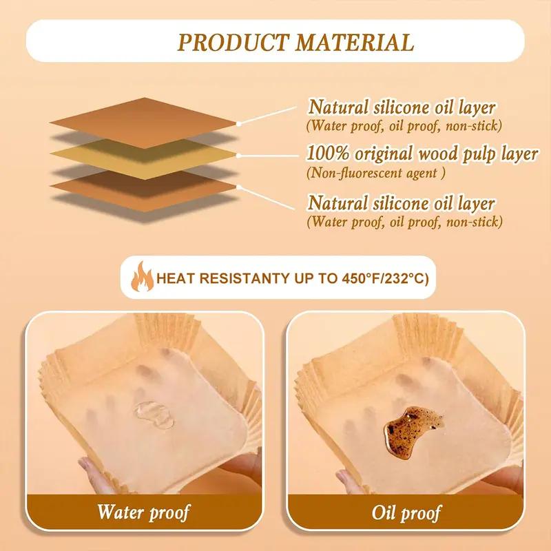 100Pcs Square Parchment Paper Liners, 6.1IN Non-Stick Unbleached Baking Sheets, Oilproof Waterproof Disposable Kitchen Liners for Air Fryer Microwave Bakeware