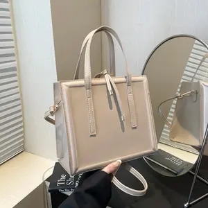 Structured Tote Bag for Women, Minimalist Vegan Leather Shoulder Bag with Top Handle, Elegant Crossbody Purse for Work and Office (Cream) Satchel Bags for Women Clean Girl Aesthetic Workwear Inspo Old Money Style Bag