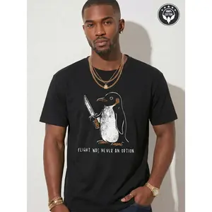 [100% Cotton] Mens Sarcastic Penguin Graphic Novelty Tee |     Flight was Never an Option, Relaxed Fit, Short Sleeve, Casual, Breathable, Soft, Summer Spring Fall Essential - Unique Gift Idea for Men, Humorous Tops for Birthday, Holiday, or Everyday Wear
