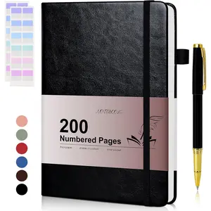 Lined Journal Notebook for Men Women, 200 Numbered Pages Leather Hardcover Journal with Pen, A5 Journaling Notebooks, Thick Paper College Ruled Journals for Writing Work Business 5.75'' X 8.38'' Black