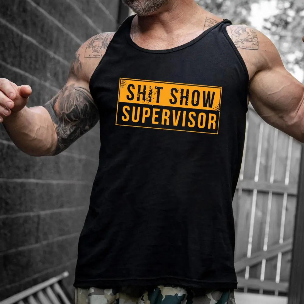 Sht Show Supervisor Tank Top for Men, Funny Sarcastic Sleeveless Shirt, Chaos Manager Muscle Tank,  Humor Tee, Gift for Dad Husband Uncle