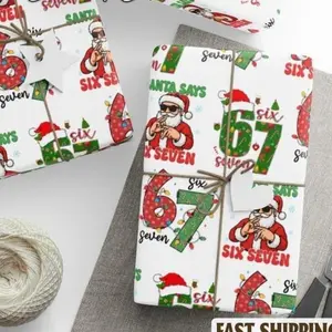 [Blackk Friday Sale]Funny 6 7 Wrapping Paper, Santa Says 6 7 Christmas Wrap Roll, 67 Meme Funny Christmas Gift Wrap for Kids, Teens, Tweens luxury festive holiday xmas