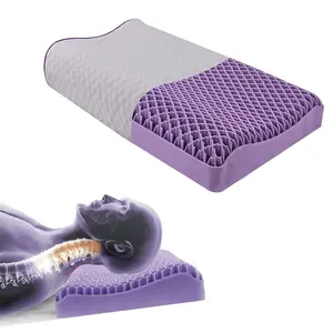 Purple Honeycomb Gel Pillow — 100% Elastic Mesh, Large-Sized Contoured Ergonomic Cooling Pillow (Includes Breathable Cover). Fully washable for easy maintenance, ensuring it stays dry and clean; an ideal cooling pillow for the summer season.