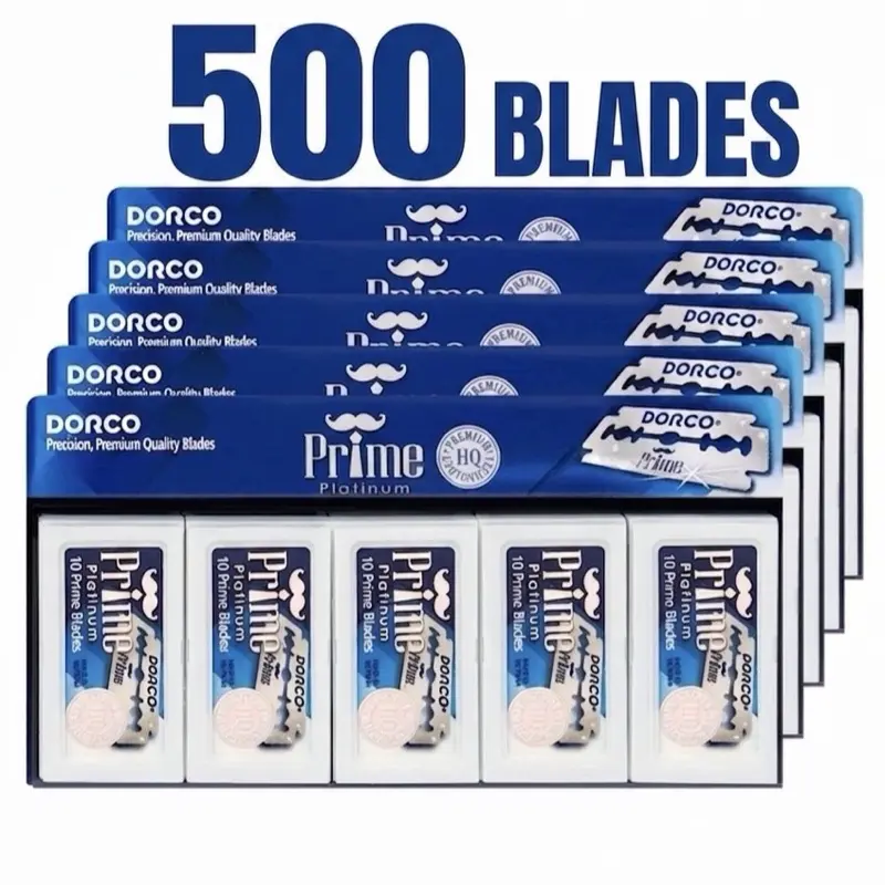 Dorco STP301 Prime Platinum Double Edge Razor Blades, 500-Count Premium Stainless Steel Blades, Super Sharp for Smooth, Precise Shaves
