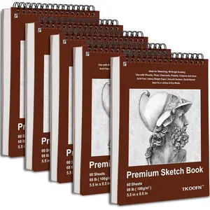 5.5" x 8.5" Sketch Book, Pack of 5, 300 Sheet Top Spiral Bound Premium Sketchbook Drawing Pads(68lb/100gsm), Acid-Free Painting Paper for Adults Kids Artists Beginners