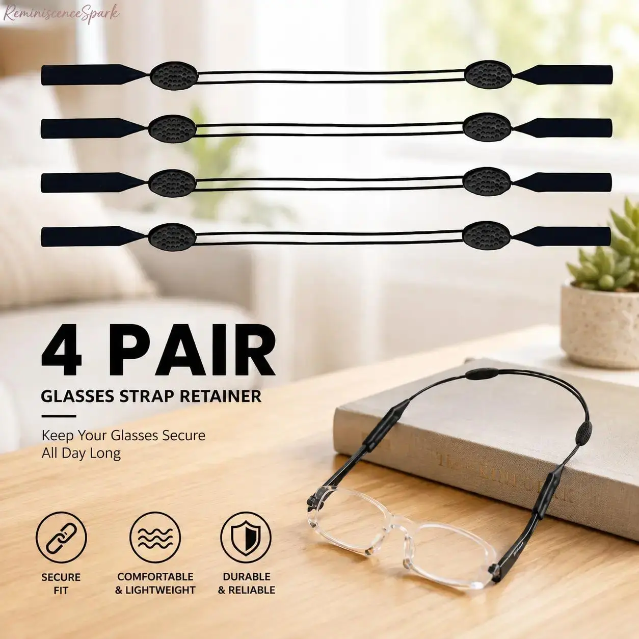 4 Pairs of Adjustable Glasses Ear Hooks, Soft Plastic Non-Slip Eyewear Retainers for Adults & Kids, Comfortable for Sports, Reading & Daily Use