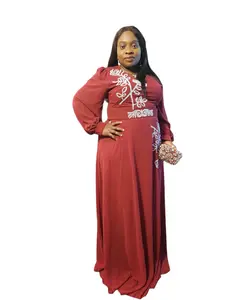 Belted floor length wine dress fashion dress