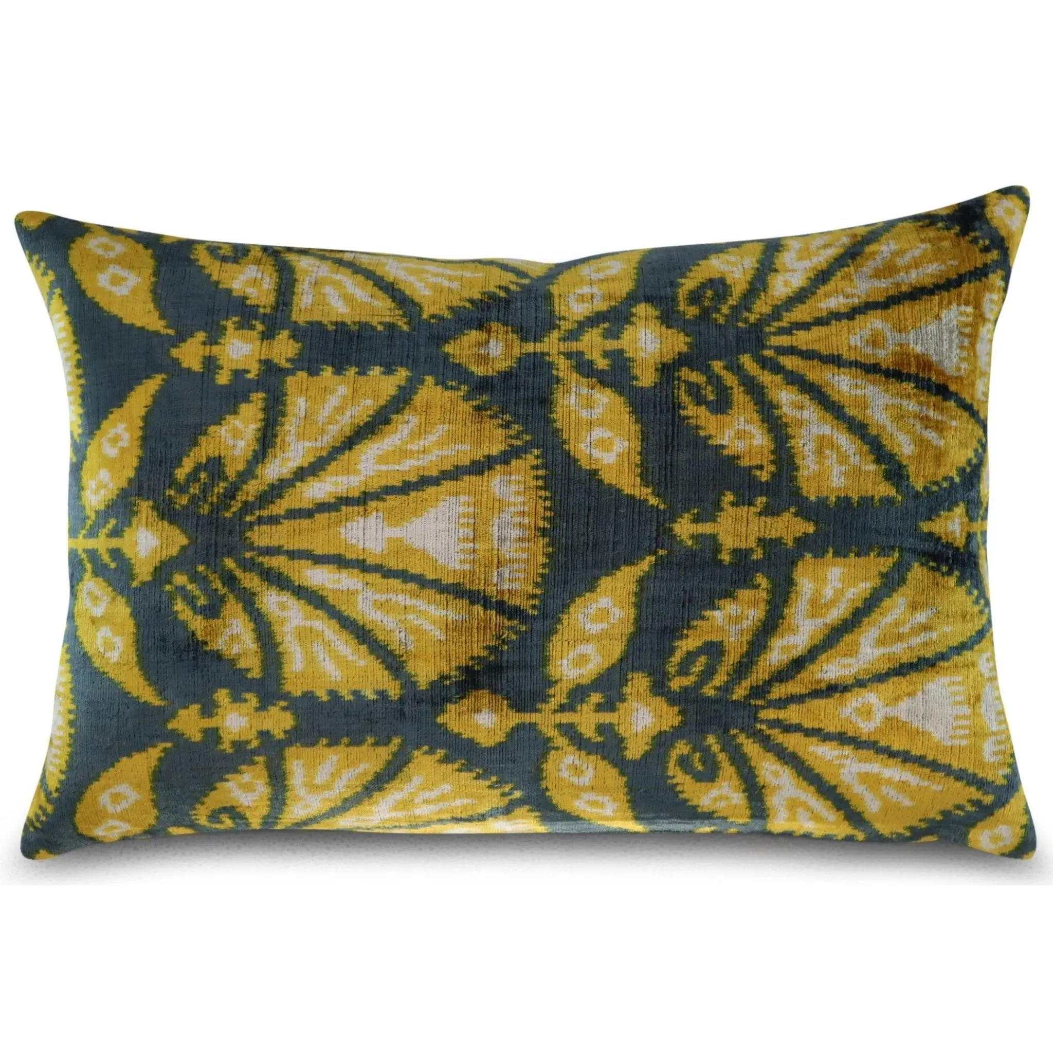Canvello Gold Gray Handmade 16x24 Silk Velvet Pillow, Organic Veg Dyed, Down/Feather Filled