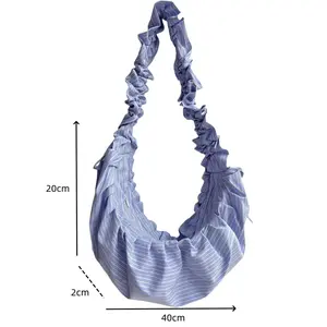Pleated Striped Dumpling Hobo Bag Solid Color Korean Soft Cotton  Phone Purse Stylish Underarm Shoulder Shopping Bag