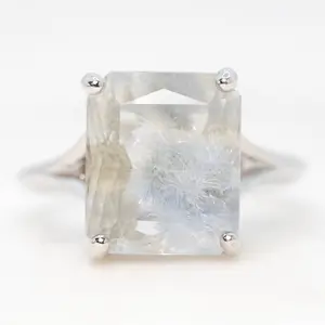 Sylvie Ring with a 6.60 Carat Emerald Cut Quartz in 14k White Gold - Ready to Size and Ship