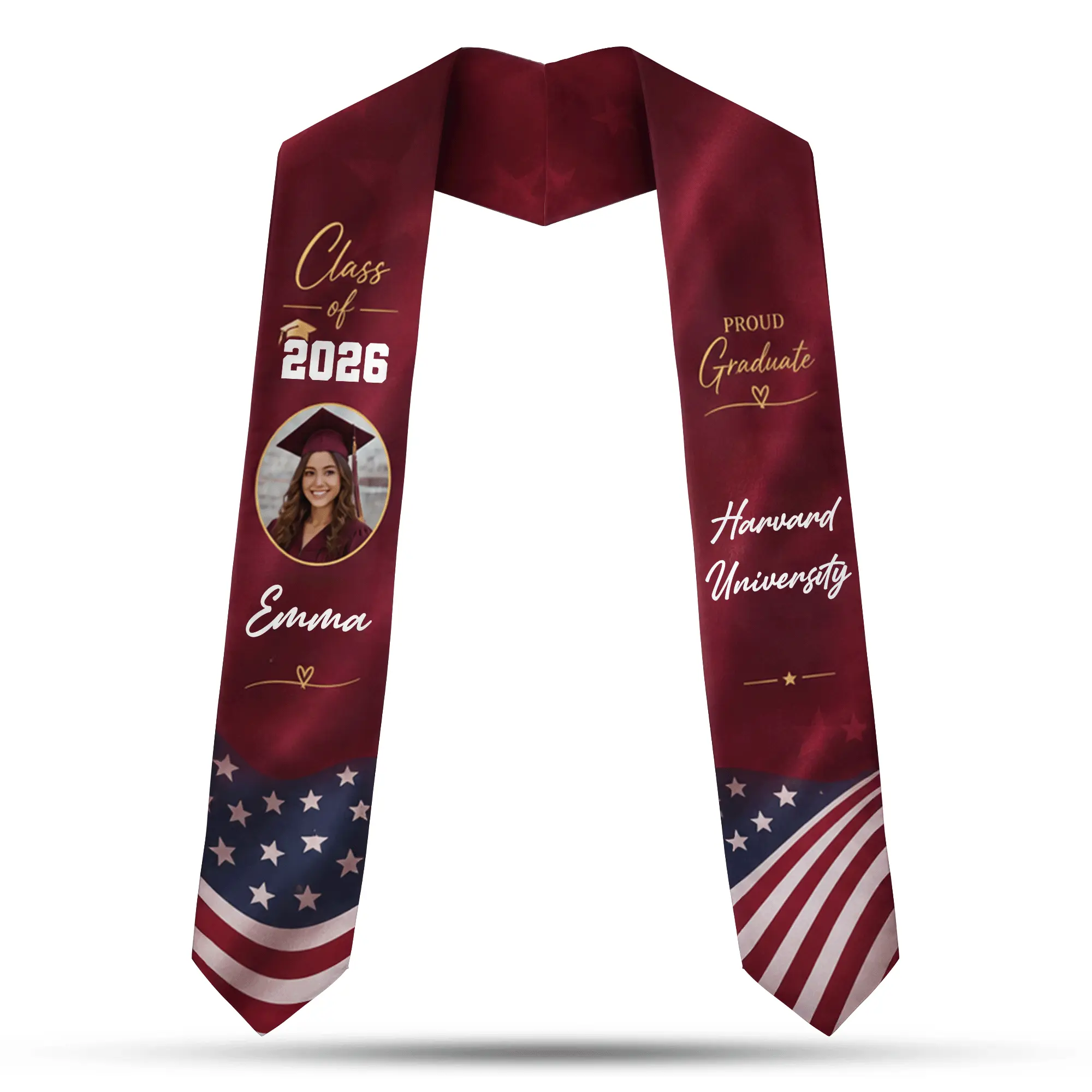 Personalized Red Graduation Stole – Custom Photo, Name and Year