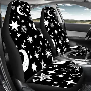 Star & Moon Pattern Car Seat Cover, Durable Polyester Car Seat Protector, Universal Car Interior Accessories for Front & Rear Seats, Car Seat Decorative