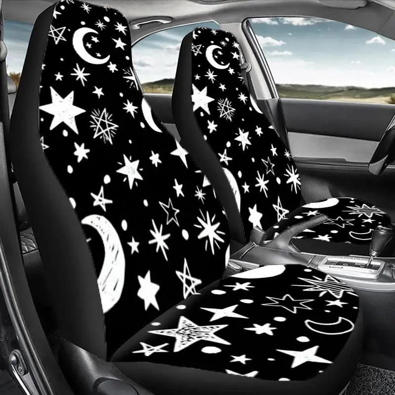 Star & Moon Pattern Car Seat Cover, Durable Polyester Car Seat Protector, Universal Car Interior Accessories for Front & Rear Seats, Car Seat Decorative