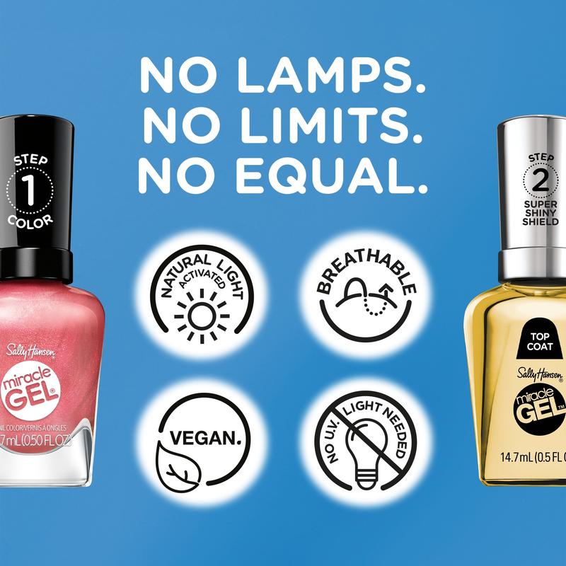 Sally Hansen Miracle Gel Supercharged Pinks Nail Polish + Super Shiny Shield Top Coat Duo Bundle, Long Wear, No UV Light Needed