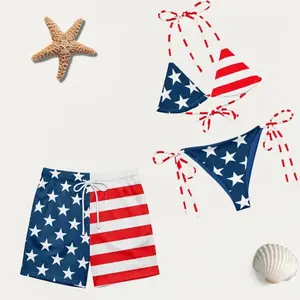 American Flag Couple Matching Swimsuit Set, Bikini and Shorts