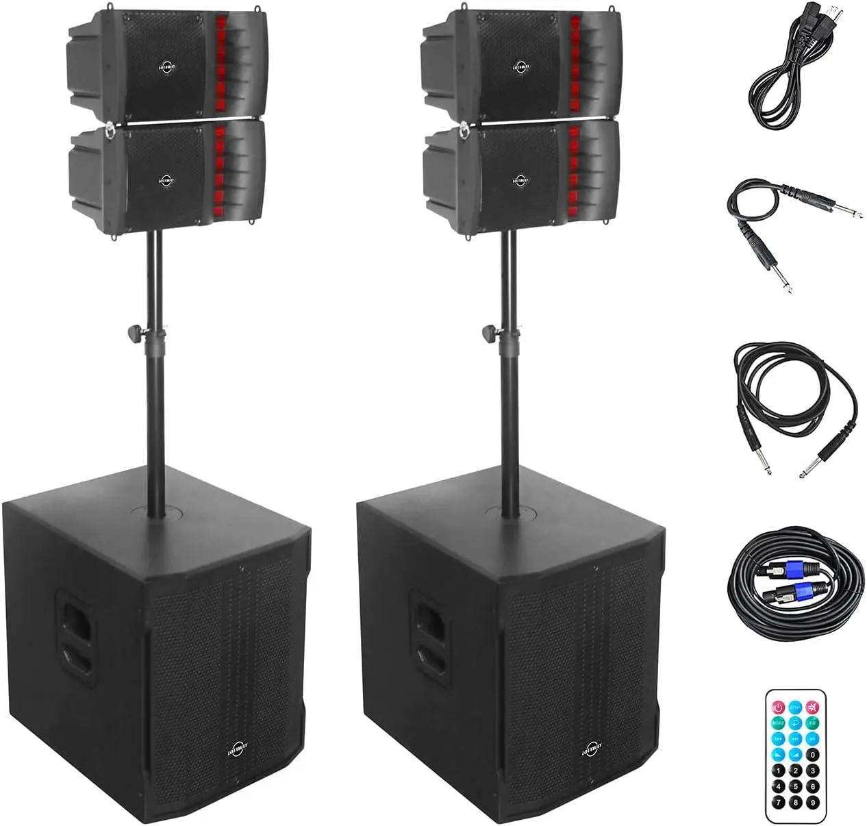 LOTAWAY SQ-2.2 Line Array PA Speaker System, 3600W Stereo Sound System with 15" Wood Subwoofer with 3-Channel Mixer, Bluetooth/USB/SD/XLR, Height-Adjustable Stand, for DJ Party Wedding Stage