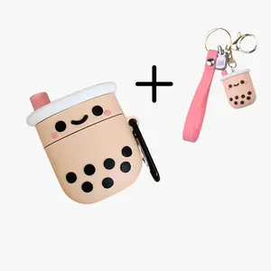 Boba AirPods Silicone Case Cover – Kawaii Bubble Tea Cover with Keychain, Compatible with AirPods 1 2 3 or Pro