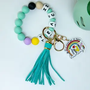 Handmade Tassel & Beaded Keychain, Trendy Letter Design Metal Key Ring, Perfect Teacher's Day Gift for Men & Women, Stylish & Cute Accessory