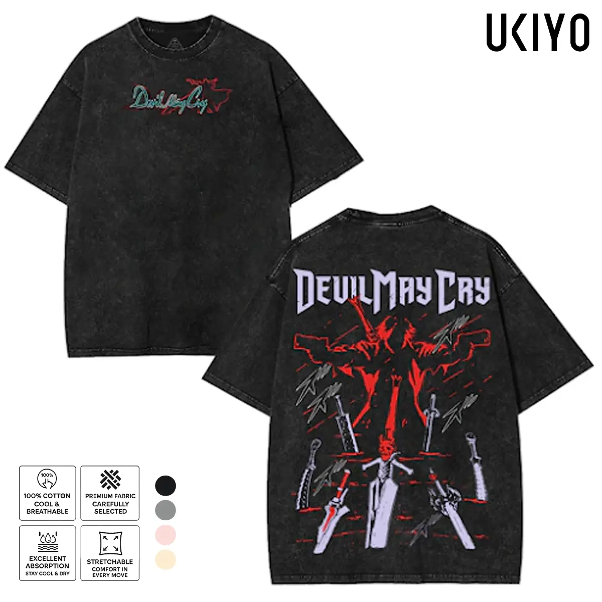 Devil May Cry Dante T-Shirt Son of Sparda Vintage Acid Wash Heavyweight Cotton Oversized Tee Hack and Slash Capcom Gaming Merch Streetwear Top Men Women