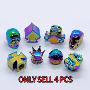 Colorful Creative Crown Design Car Tire Valve Caps, Dustproof Covers for Cars Motorcycles Electric Bikes, Chrome Decorative Valve Stem Caps, Car Accessories, Chromed Finish