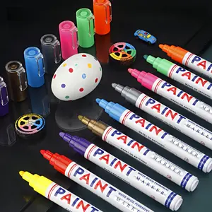 Paint Markers Pens, 12 Colors Waterproof Oil-Based Paint Pen Set,  0.7mm/2.8mm Nib,Quick Dry and Permanent, Markers for Rock, Stone, Ceramic, Wood, Fabric, Plastic, Canvas, Glass, Mugs, Tires